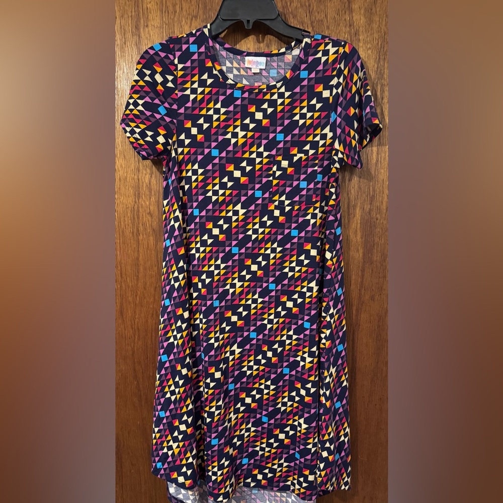 Lularoe Carly Swing Dress Size XXS Simply Comfortable Geometric High-Low Hem